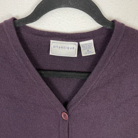 Merino Wool Cardigan Sweater Atlantique Button Down V-Neck Plum Purple Medium - Picture 4 of 8